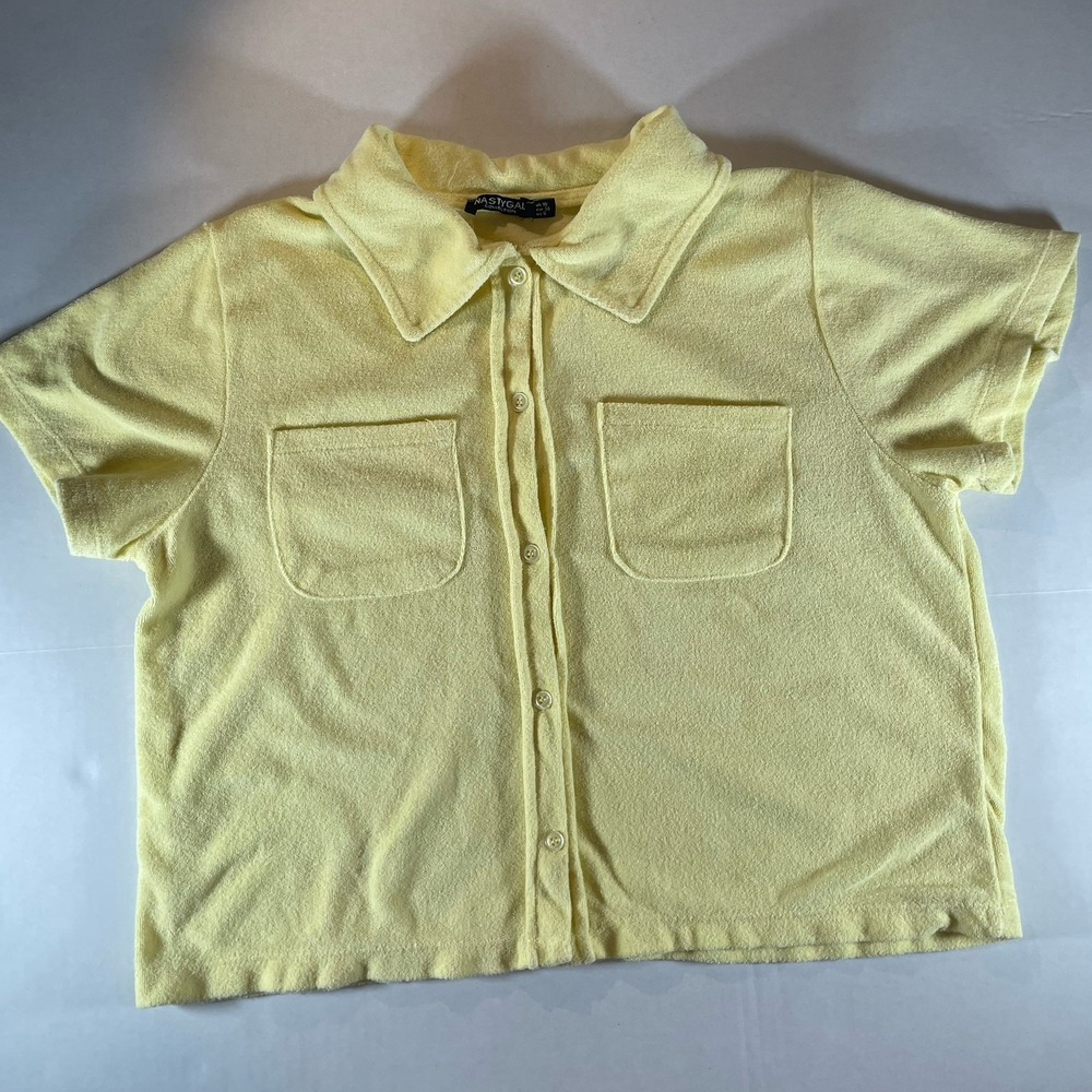 Nasty‎ Gal Yellow Terry Cloth Cropped Button Up Shirt Womens Size 6